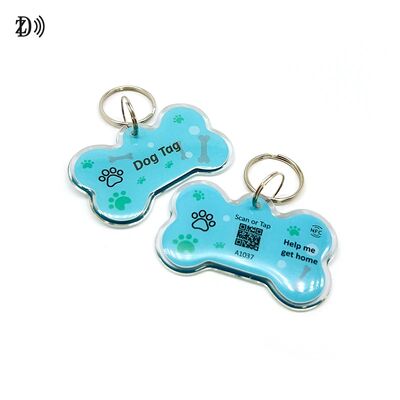 Waterproof Custom Printing 13.56MHz NTAG213 Keychain Lost Tracking Epoxy Edge Epoxy Pet ID Tag for Dog & Cat Identification
