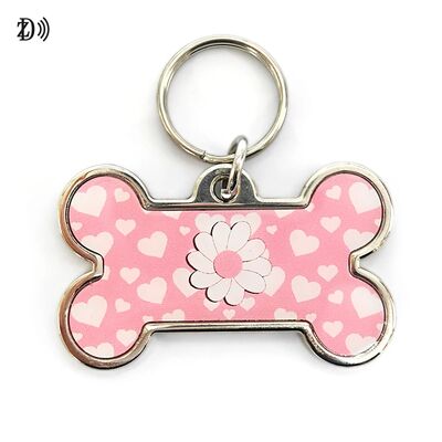 Waterproof Custom Printing 13.56MHz NTAG213 Keychain Lost Tracking Metal Edge Epoxy Pet ID Tag for Dog & Cat Identification