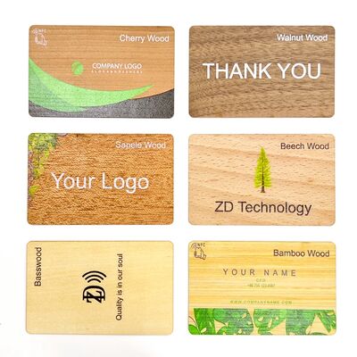 Vendita Diretta di Fabbrica Logo Personalizzato Inciso Legno RFID Business Card NFC ISO14443A 13.56MHz Carta Chiave Hotel NFC Vuota in Legno